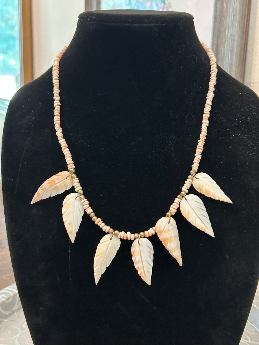 Handcrafted Pink Shell Leaf Bead Necklace